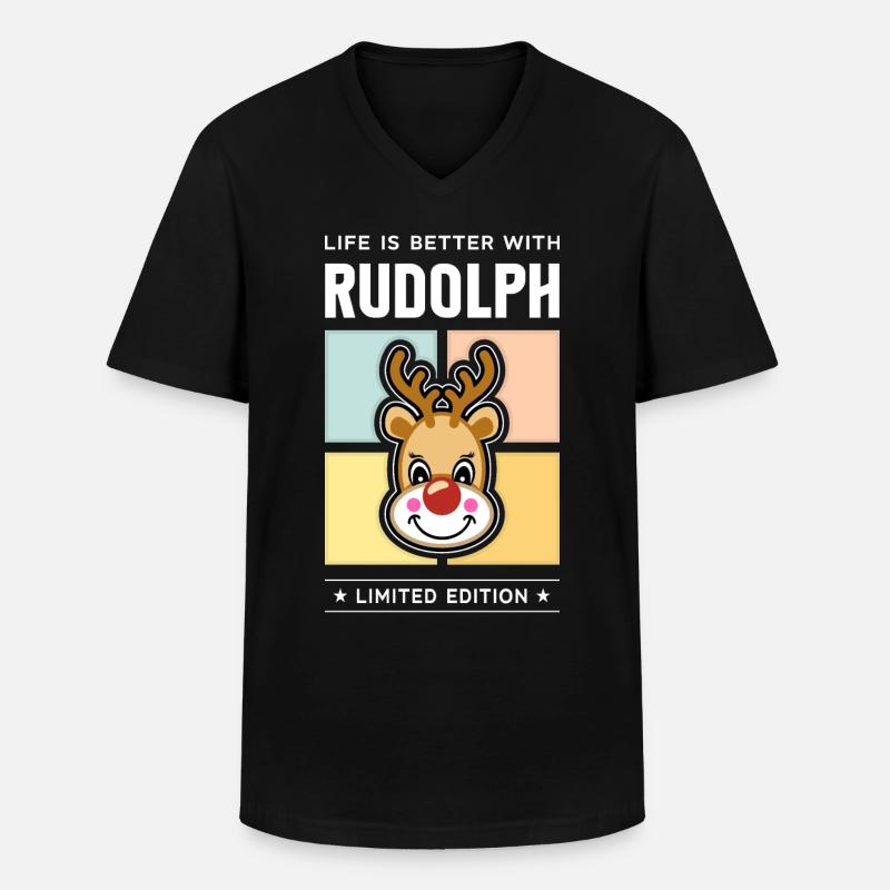 Rudolph - Männer-T-Shirt mit V-Ausschnitt - Schwarz