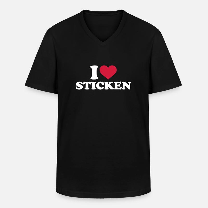 Sticken - Männer-T-Shirt mit V-Ausschnitt - Schwarz