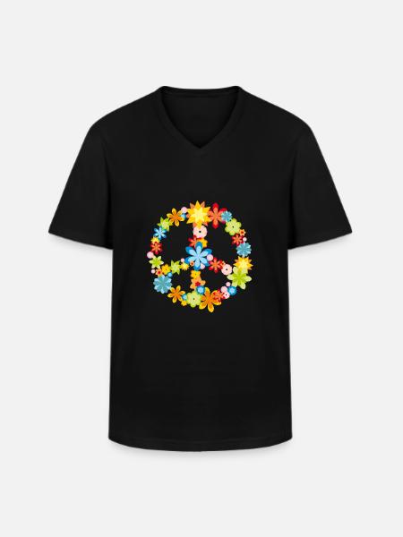 Frieden/Peace Symbol mit Blumen - Männer-T-Shirt mit V-Ausschnitt - Schwarz