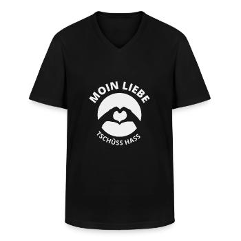 Moin Liebe Tschüss Hass, Herz - Männer-T-Shirt mit V-Ausschnitt - Schwarz - Vorne - AI Model Male 178 dark (178cm)