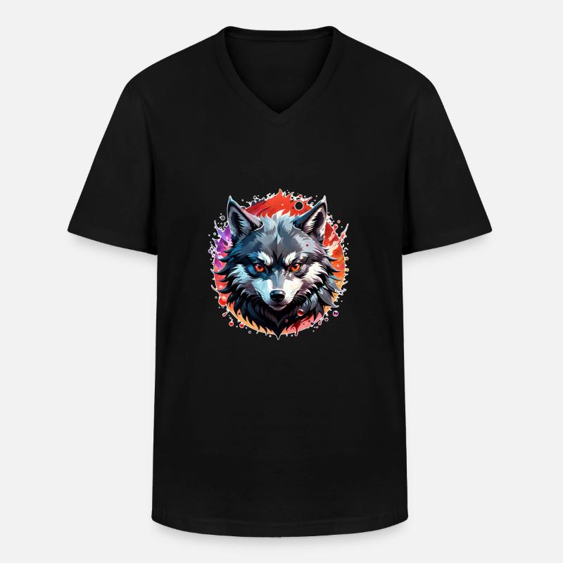 Wolf Tattoo - Männer-T-Shirt mit V-Ausschnitt - Schwarz