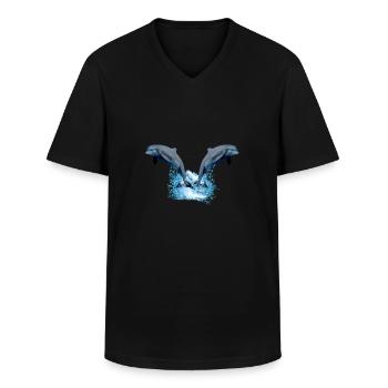 2 dolphins jumping out of the water - Men's V-Neck T-Shirt - black - Front - AI Model Male 178 dark (178cm)