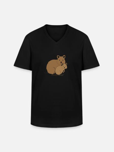 Quokka avec bébé - T-shirt col V Homme - noir
