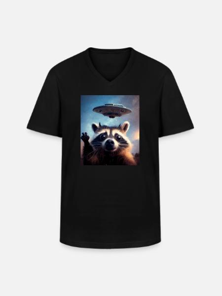 Racoon UFO - Men's V-Neck T-Shirt - black