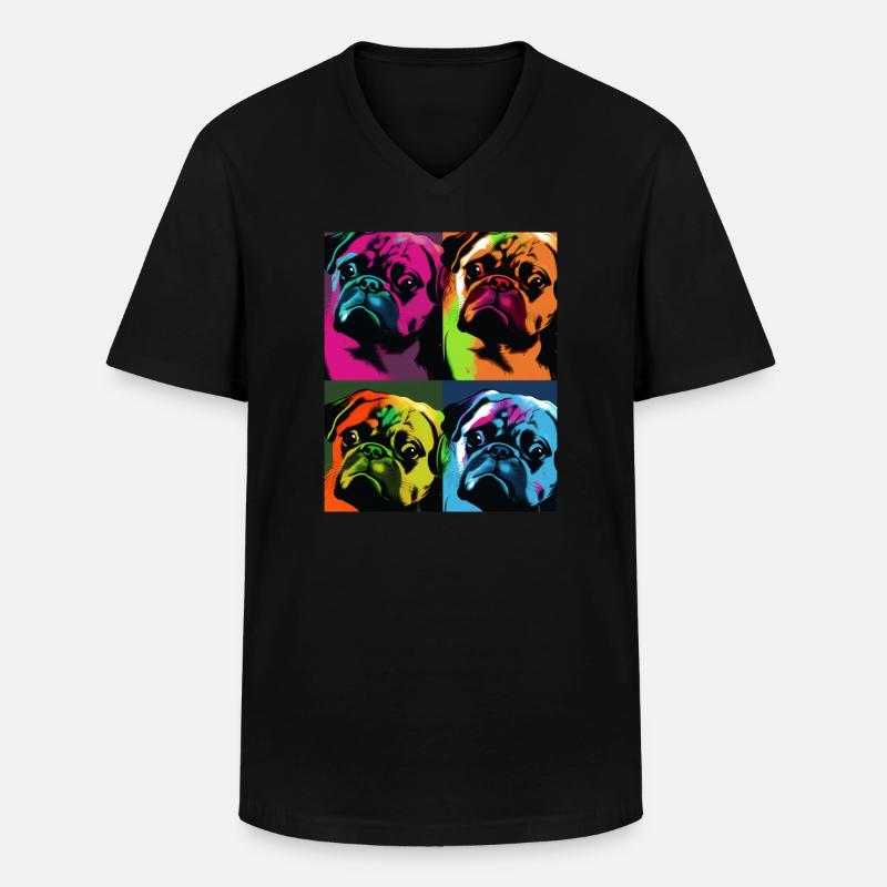 Mops Hund Pop Art - Männer-T-Shirt mit V-Ausschnitt - Schwarz