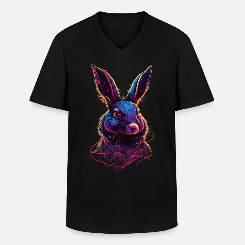 Rabbit Synthwave 80 s gift - Men's V-Neck T-Shirt - black
