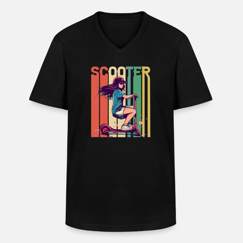 Scooter Mädchen Retro - Männer-T-Shirt mit V-Ausschnitt - Schwarz