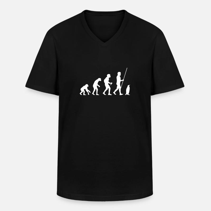 Pinguin Evolution - Männer-T-Shirt mit V-Ausschnitt - Schwarz