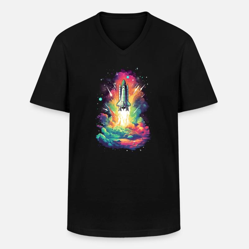 Space Shuttle Raketenstart - Männer-T-Shirt mit V-Ausschnitt - Schwarz