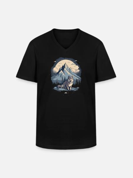 Husky Hund Schlittenhund - Männer-T-Shirt mit V-Ausschnitt - Schwarz