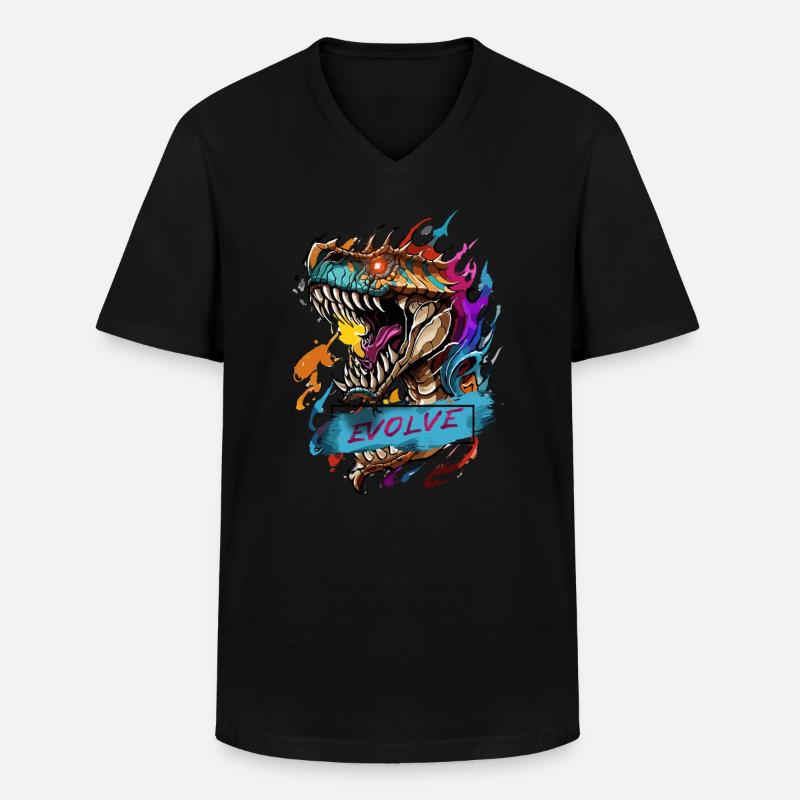 Roaring Evolution - Männer-T-Shirt mit V-Ausschnitt - Schwarz
