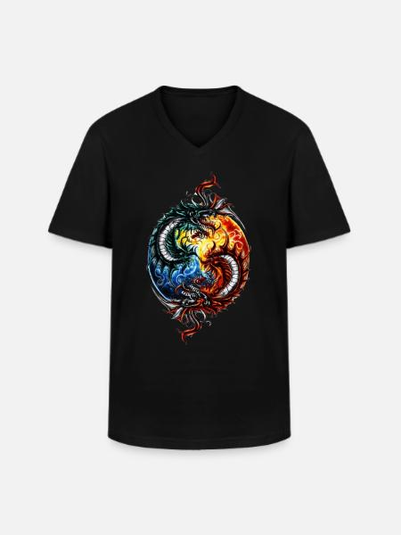 Yin Yang Drache - Männer-T-Shirt mit V-Ausschnitt - Schwarz