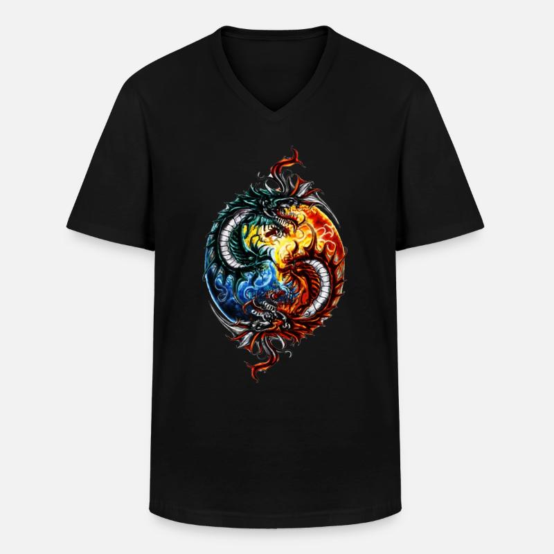 Yin Yang Drache - Männer-T-Shirt mit V-Ausschnitt - Schwarz