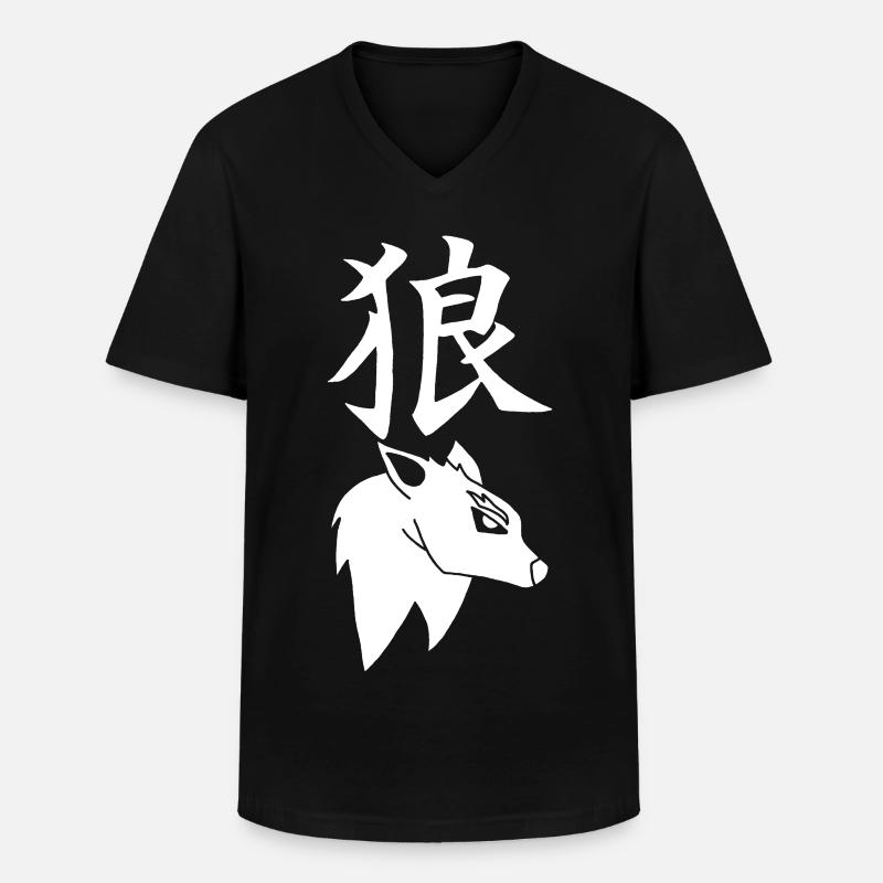 Japanischer Weißer Wolf - Männer-T-Shirt mit V-Ausschnitt - Schwarz