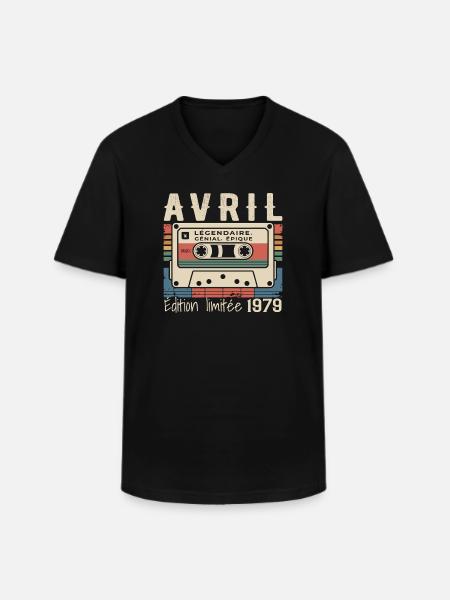 avril 1979 April 1979  - T-shirt col V Homme - noir