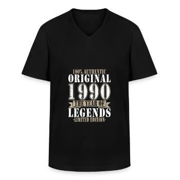 1990 - Born 1990 - Men's V-Neck T-Shirt - black - Front - AI Model Male 178 dark (178cm)