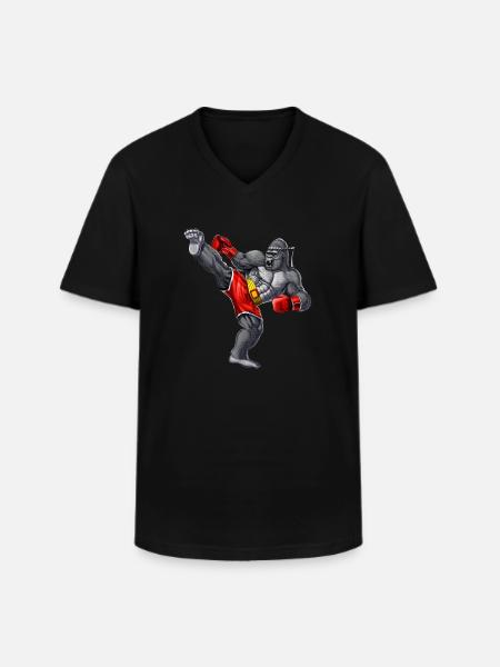 Gorilla Muay Thai Fighter - Men's V-Neck T-Shirt - black