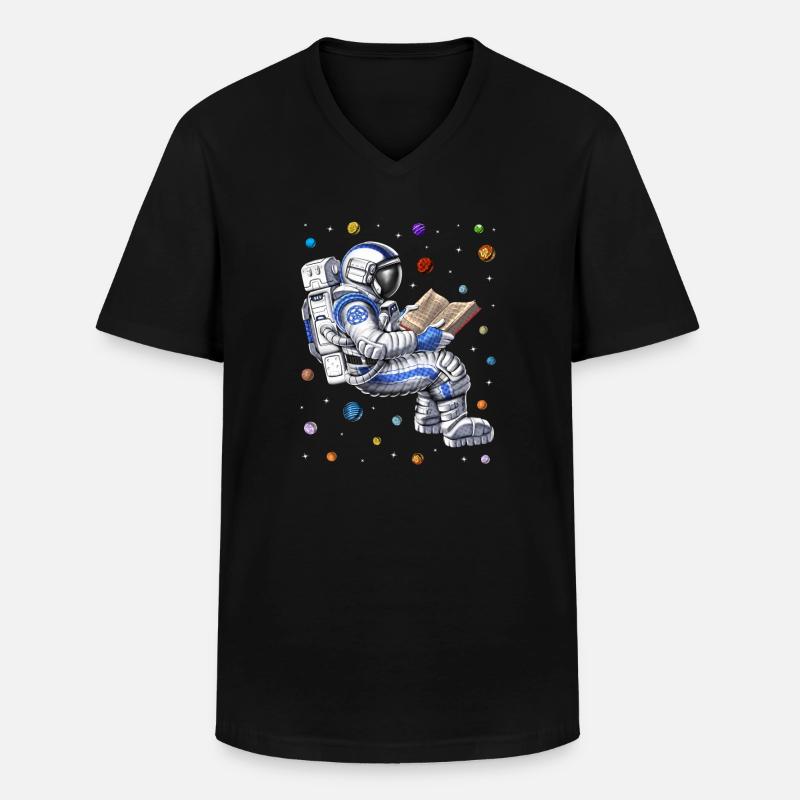 Astronauten-Lesebuch - Männer-T-Shirt mit V-Ausschnitt - Schwarz