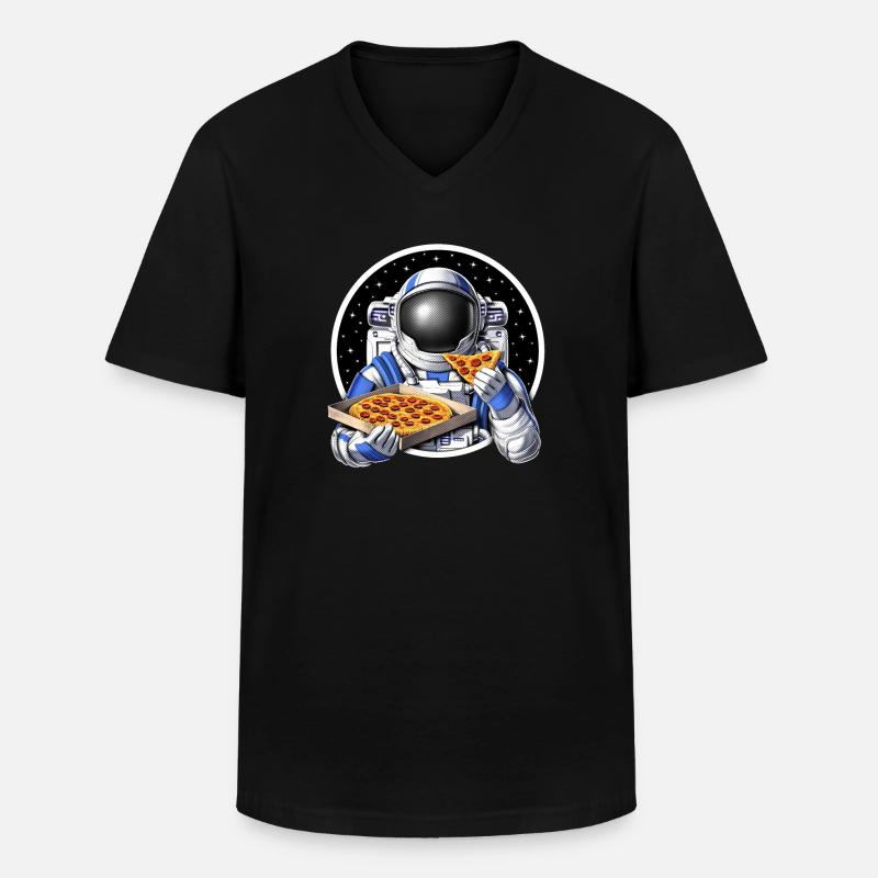 astronaute de l’espace mangeant de la pizza - T-shirt col V Homme - noir