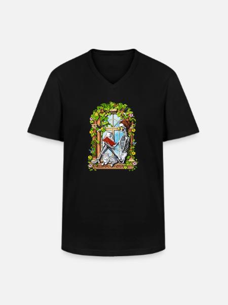 Skeleton Hippie Plants - Men's V-Neck T-Shirt - black