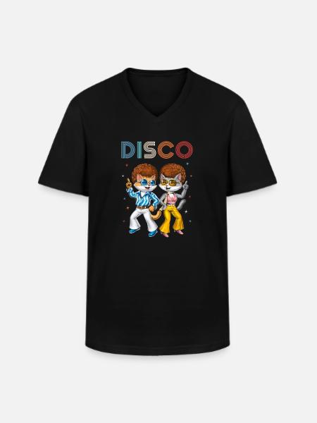 Chats disco - T-shirt col V Homme - noir