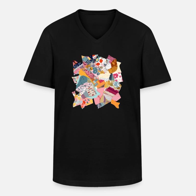 Stoff-Patchwork Nr. 2 - Männer-T-Shirt mit V-Ausschnitt - Schwarz