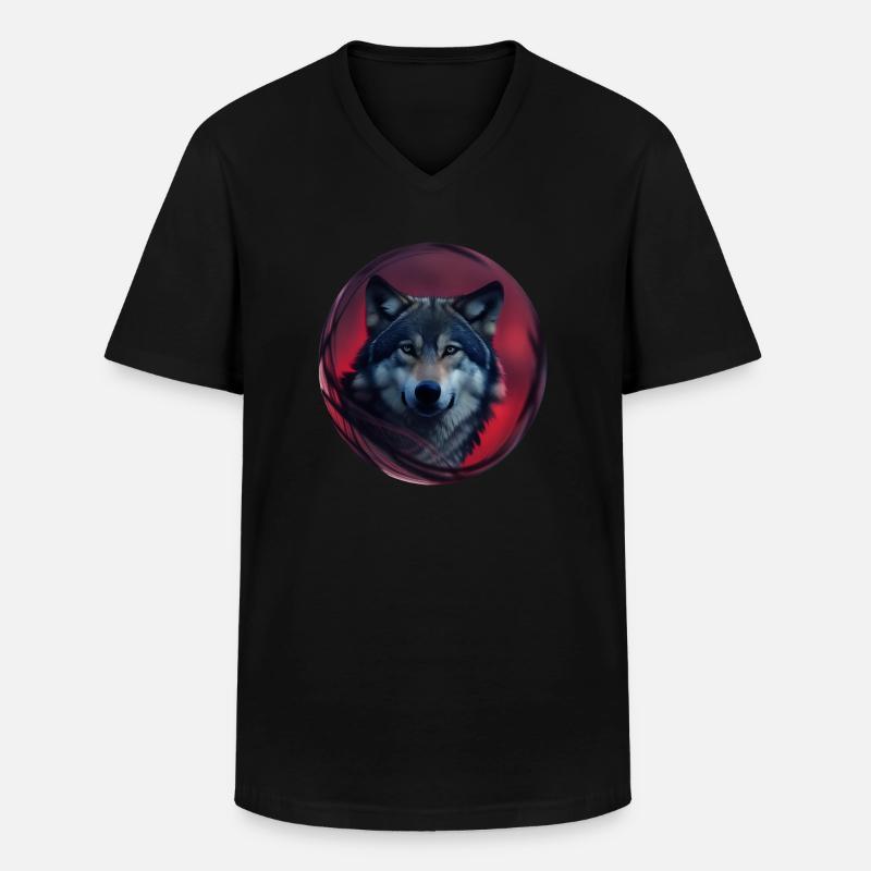 wolf - Men's V-Neck T-Shirt - black