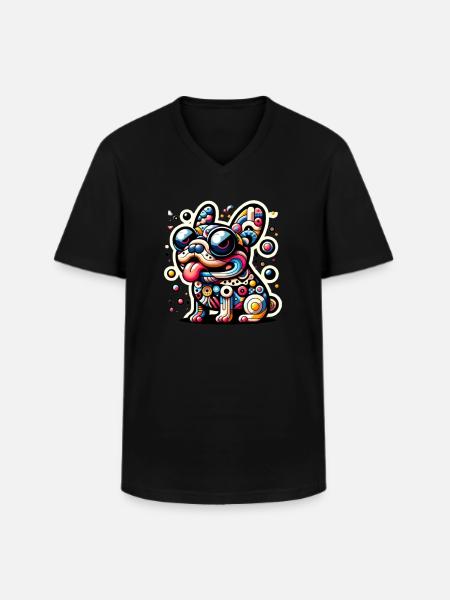 Frenchie bunt - Männer-T-Shirt mit V-Ausschnitt - Schwarz