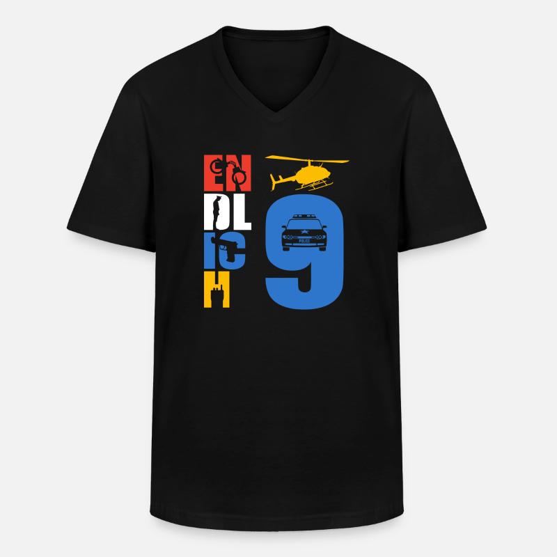 Endlich 9 Polizei - Männer-T-Shirt mit V-Ausschnitt - Schwarz