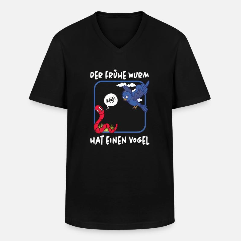 Frueh Wurm Vogel - Männer-T-Shirt mit V-Ausschnitt - Schwarz