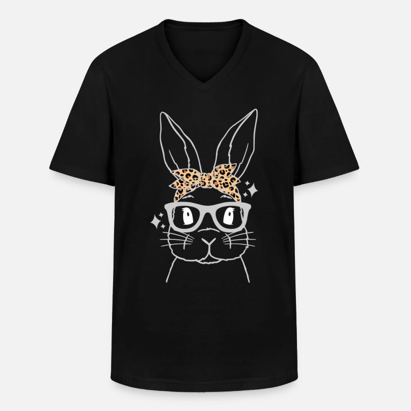 Cute Rabbit Leopard Rabbit - Men's V-Neck T-Shirt - black