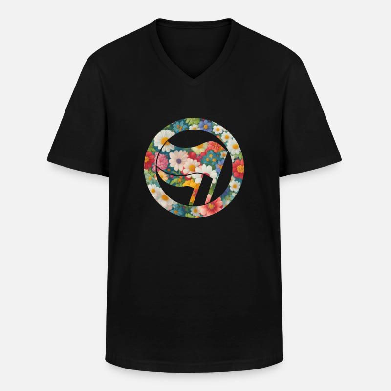 Antifa und Blumen - Männer-T-Shirt mit V-Ausschnitt - Schwarz