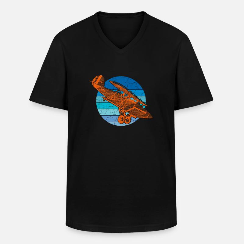 Flugzeug Doppeldecker - Männer-T-Shirt mit V-Ausschnitt - Schwarz