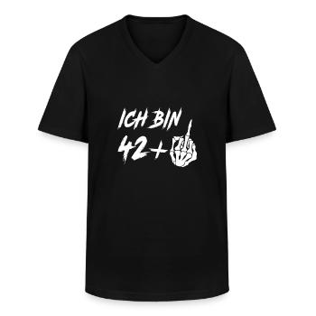 43. Geburtstag 42 + Mittelfinger 43 Jahre - Männer-T-Shirt mit V-Ausschnitt - Schwarz - Vorne - AI Model Male 178 dark (178cm)