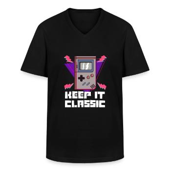 Chemise Nerd Gamer - Game Boy Oldschool Classic - T-shirt col V Homme - noir - Devant - AI Model Male 178 dark (178cm)
