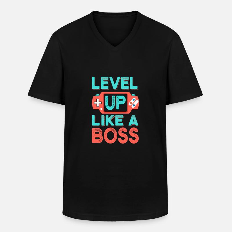 Level Up - Männer-T-Shirt mit V-Ausschnitt - Schwarz