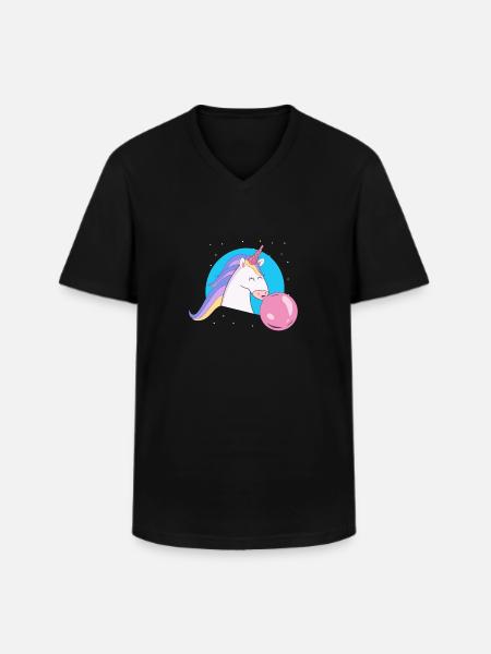 Einhorn mit Kaugummiblase - Männer-T-Shirt mit V-Ausschnitt - Schwarz