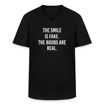 The Smile is Fake. The Boobs are Real. Proverbe - T-shirt col V Homme - noir - Devant - AI Model Male 178 dark (178cm)