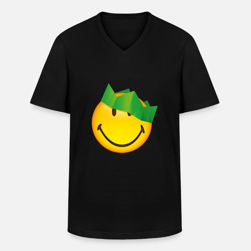 Smiley Green Crown - Männer-T-Shirt mit V-Ausschnitt - Schwarz