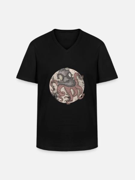 Octopus in diving helmet - Men's V-Neck T-Shirt - black