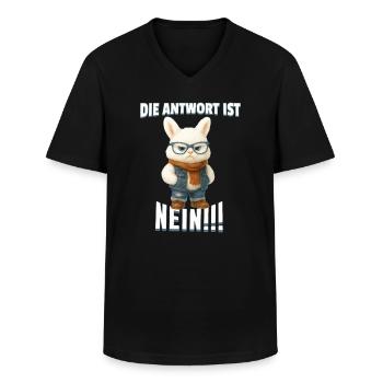 Die Antwort ist Nein! Lustiger Hase Spruch T-Shirt - Männer-T-Shirt mit V-Ausschnitt - Schwarz - Vorne - AI Model Male 178 dark (178cm)