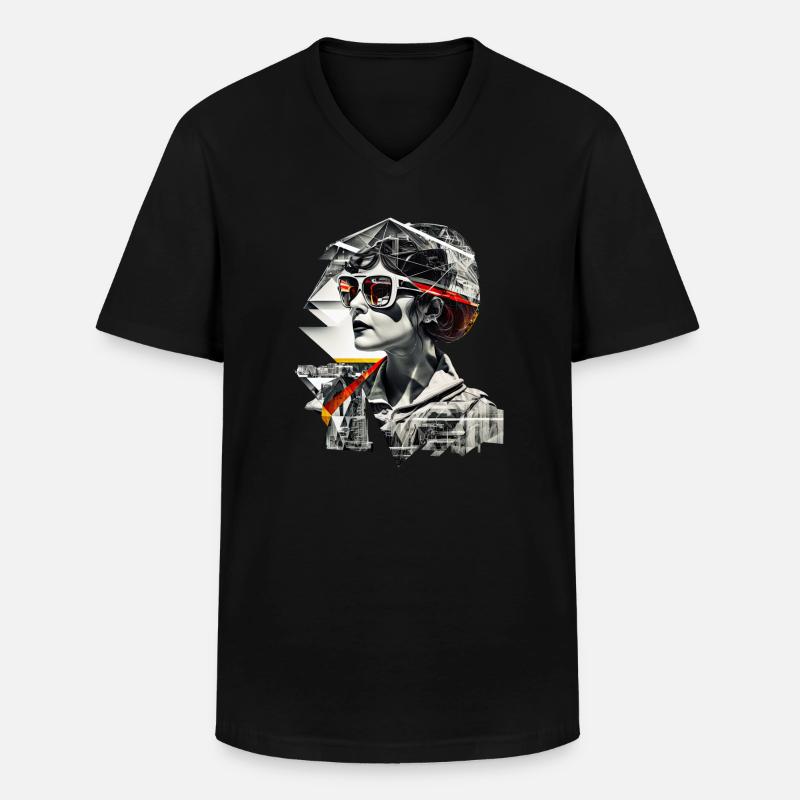 Retro Flash No47 - Männer-T-Shirt mit V-Ausschnitt - Schwarz