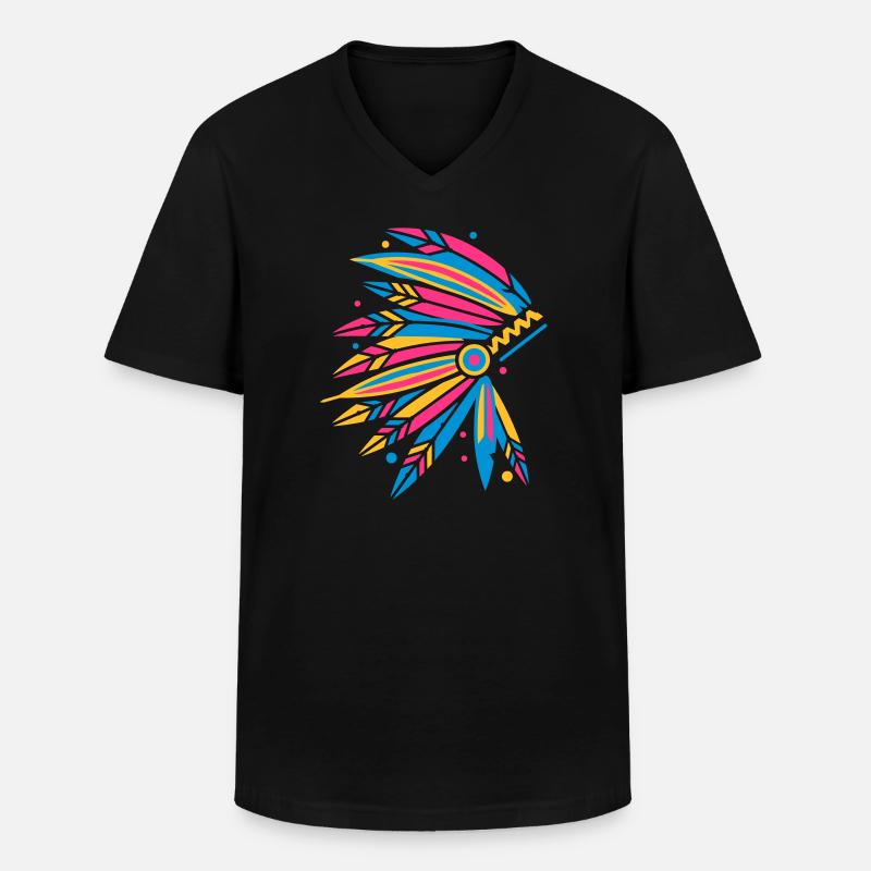 Kopfschmuck Häuptling - Männer-T-Shirt mit V-Ausschnitt - Schwarz