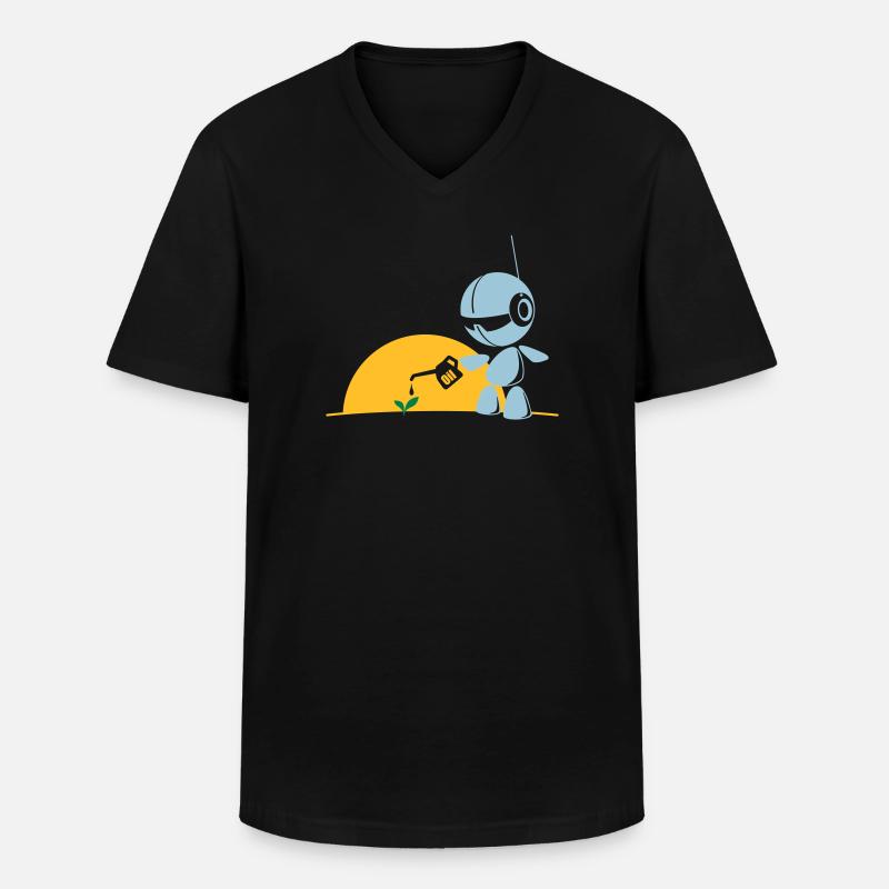 robot flower - Männer-T-Shirt mit V-Ausschnitt - Schwarz