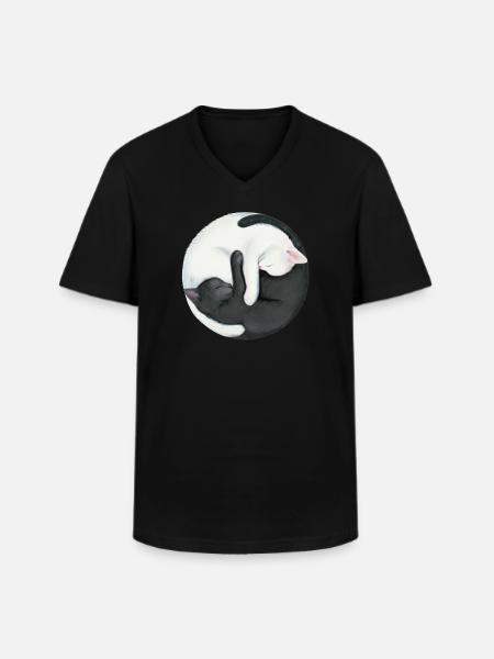 Yin Yang Balancing Cats - Men's V-Neck T-Shirt - black