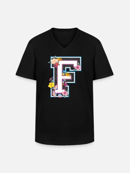 Letter F in varsity style - Men's V-Neck T-Shirt - black