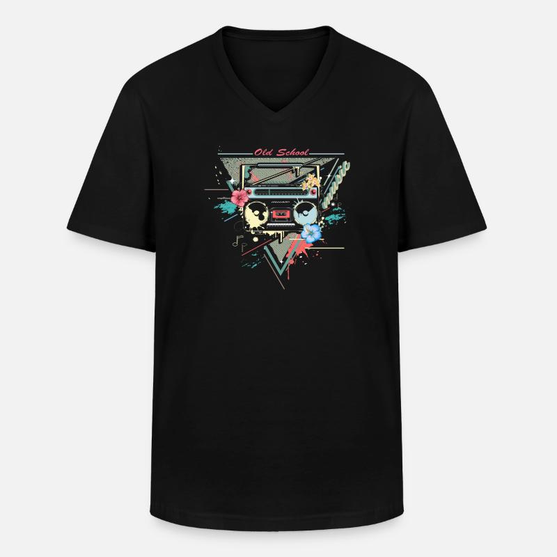 Ghettoblaster Kassettenspieler Retro Graffiti - Männer-T-Shirt mit V-Ausschnitt - Schwarz