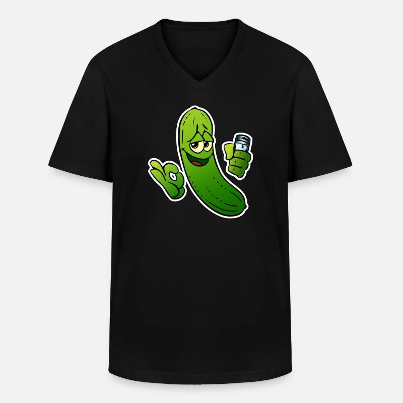 Gurkenheld Cartoon - Männer-T-Shirt mit V-Ausschnitt - Schwarz