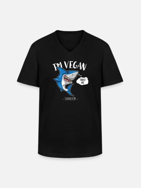 Vegetarisk haj - vegetarisk - humor / sjov - Klassisk herre T-shirt med V-udskæring - sort