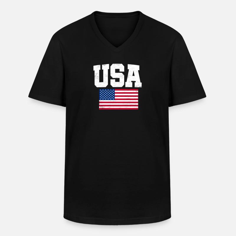 USA - Männer-T-Shirt mit V-Ausschnitt - Schwarz